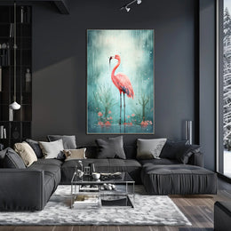 Flamingo In The Rain Poster