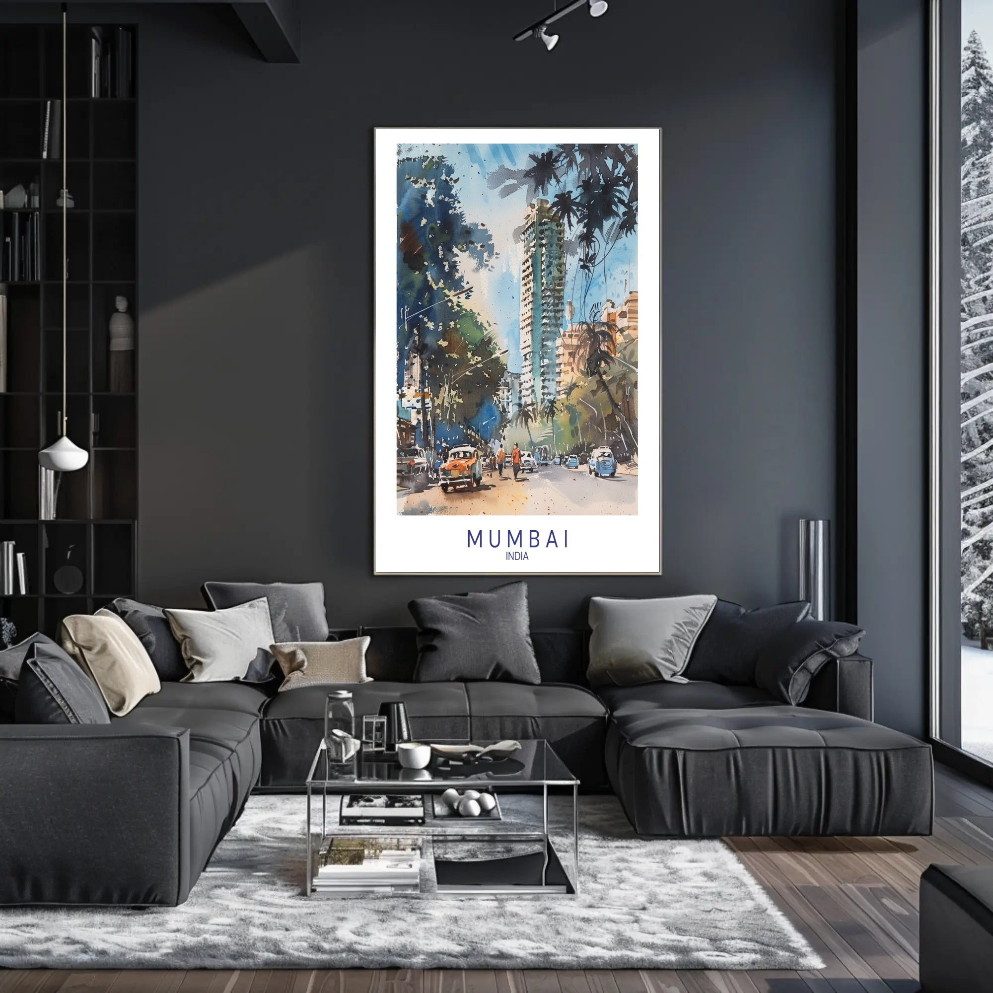 Mumbai's Vibrant Watercolor Cityscape with Energetic Urban or Cityscape Poster PosterGoat