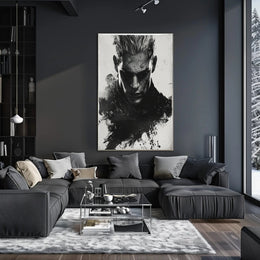 Intense Black and White Brooding Character Poster PosterGoat