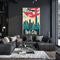 New York City Skyline Illustration Poster Retro Wall Art