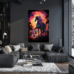 Majestic Fantasy Horse Surreal Sunset Art Poster