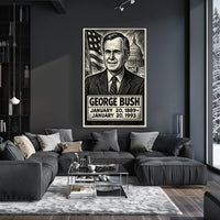 George H. W. Bush 41st President of the United States B & W Comic Sketch Poster