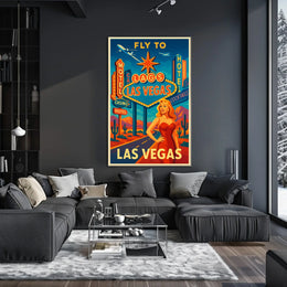 Fly to Las Vegas Retro Travel Promotion Poster