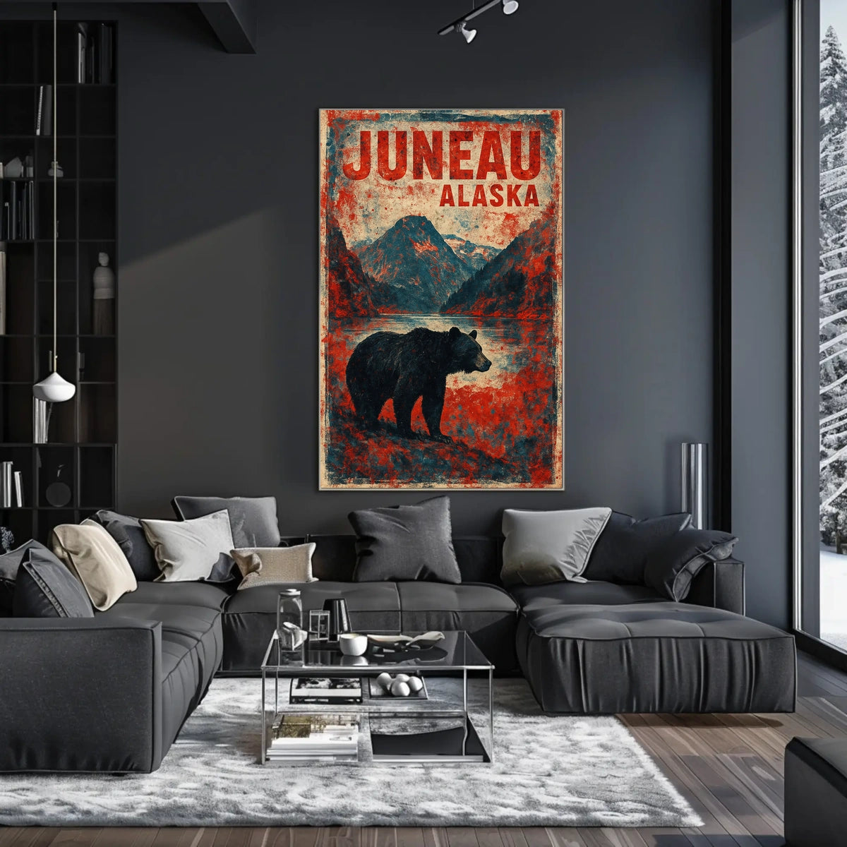 Juneau Bear Silhouette Adventure Vintage Poster