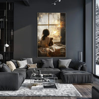 Little Girl Watching Fireworks At Window Scene Poster