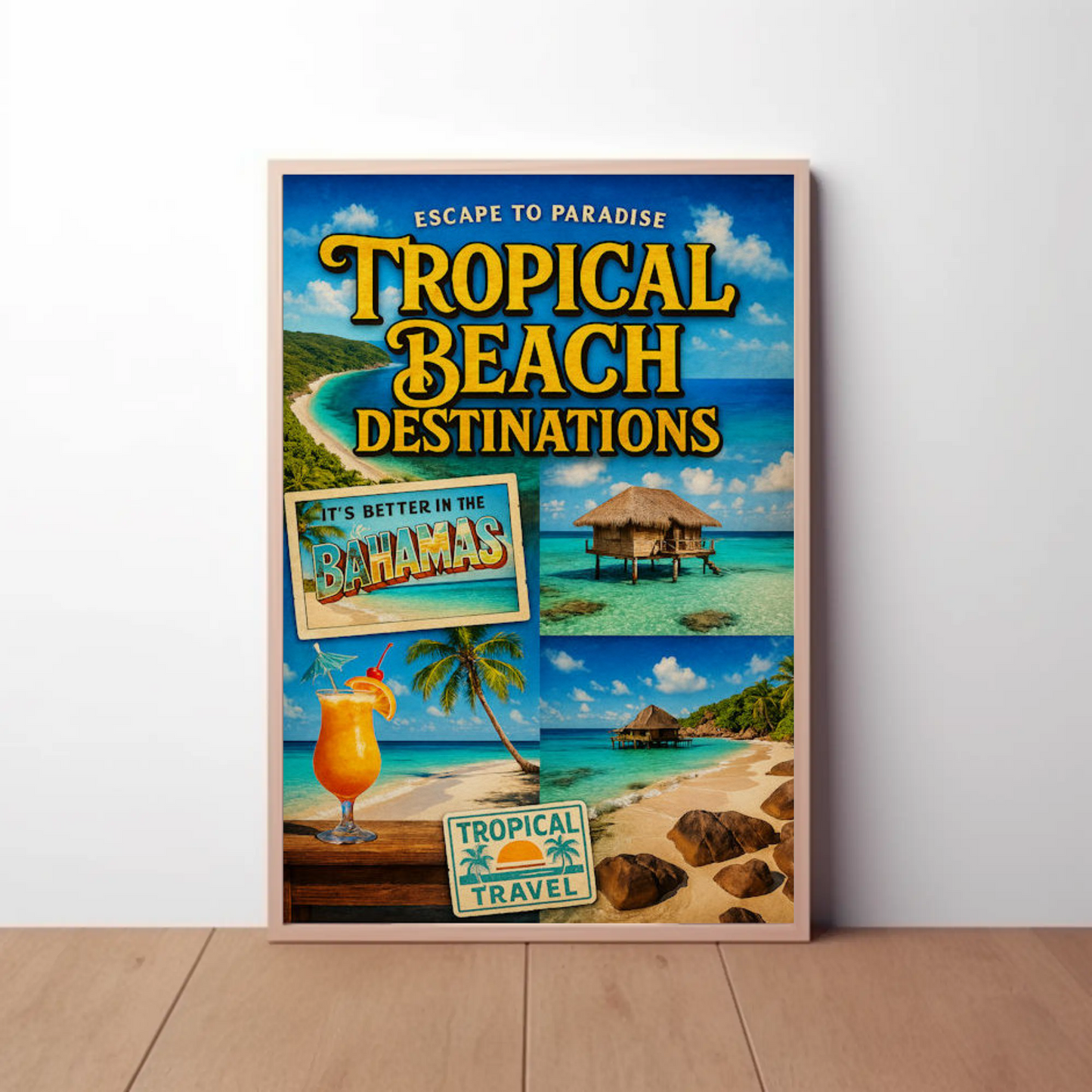Bahamas Tropical Beach Paradise With Collage Travel Poster