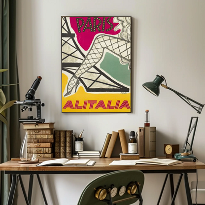 Paris Alitalia Vintage Fashion Travel Poster