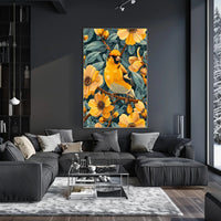 Golden Bird and Blossoms Wall Art Print