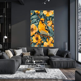 Golden Bird and Blossoms Wall Art Print