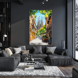 Spain Barcelona Sagrada Familia Street View City Poster