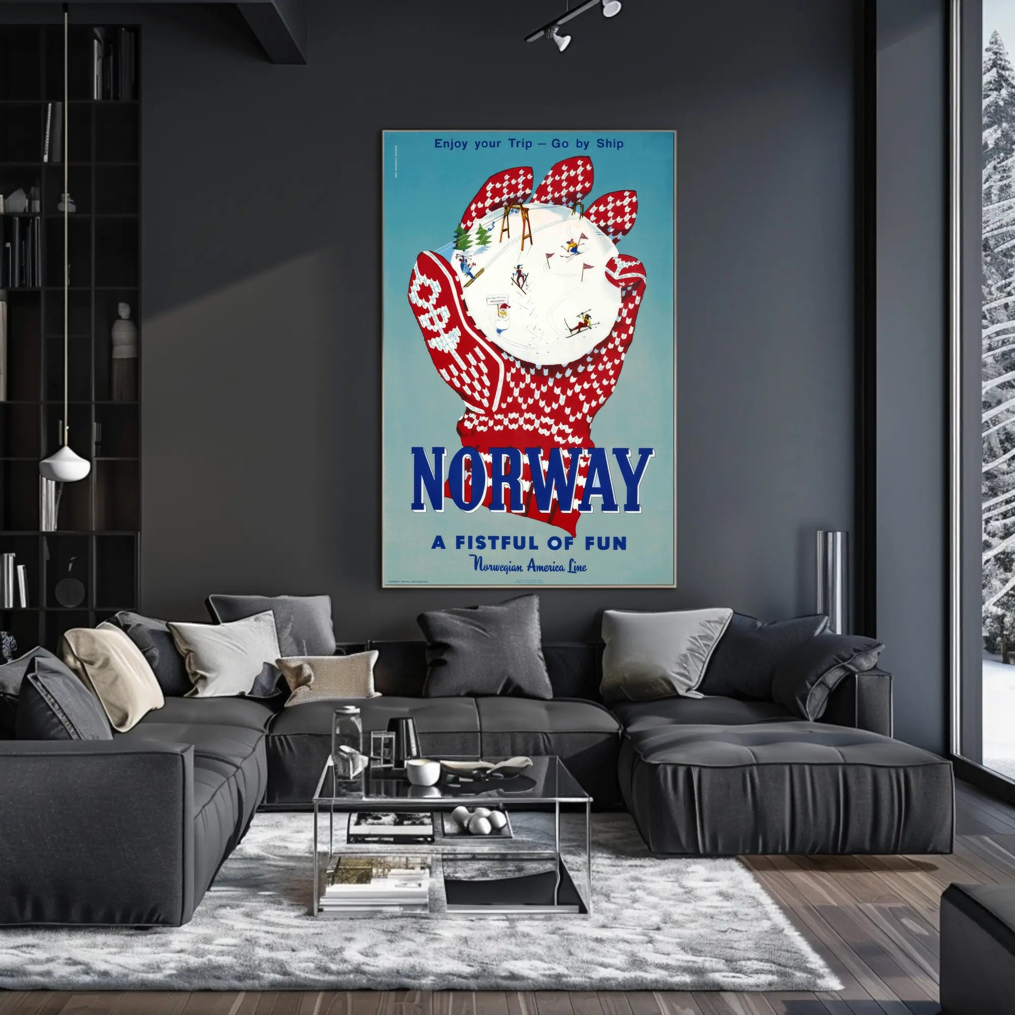 Vintage Norway Travel Poster with Nordic Skiing Adventure PosterGoat