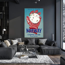 Vintage Norway Travel Poster with Nordic Skiing Adventure PosterGoat