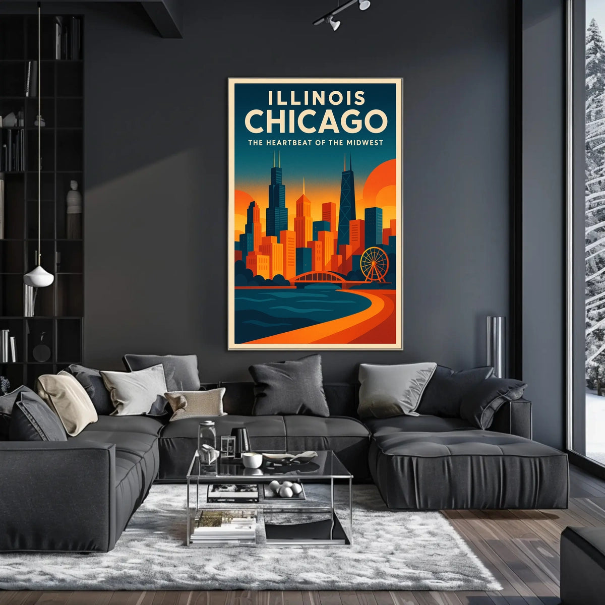 Chicago Skyline Architecture Ferris Wheel Urban Poster