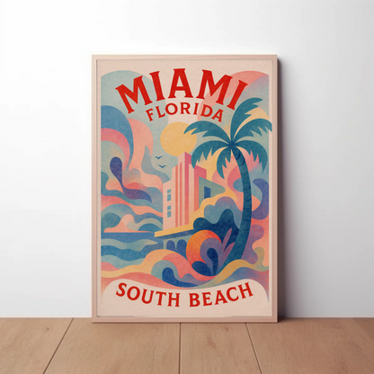 Miami South Beach Pastel Art Deco Retro Style Poster