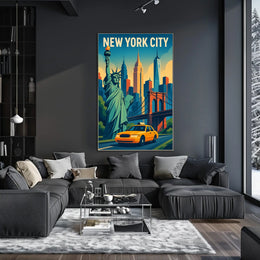 Iconic New York City Poster With Brooklyn Bridge Skyline