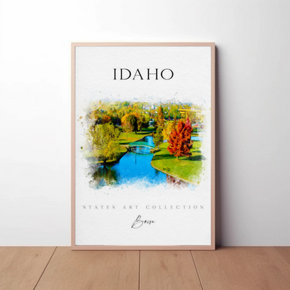 Idaho Boise Watercolor Fall Cityscape Poster