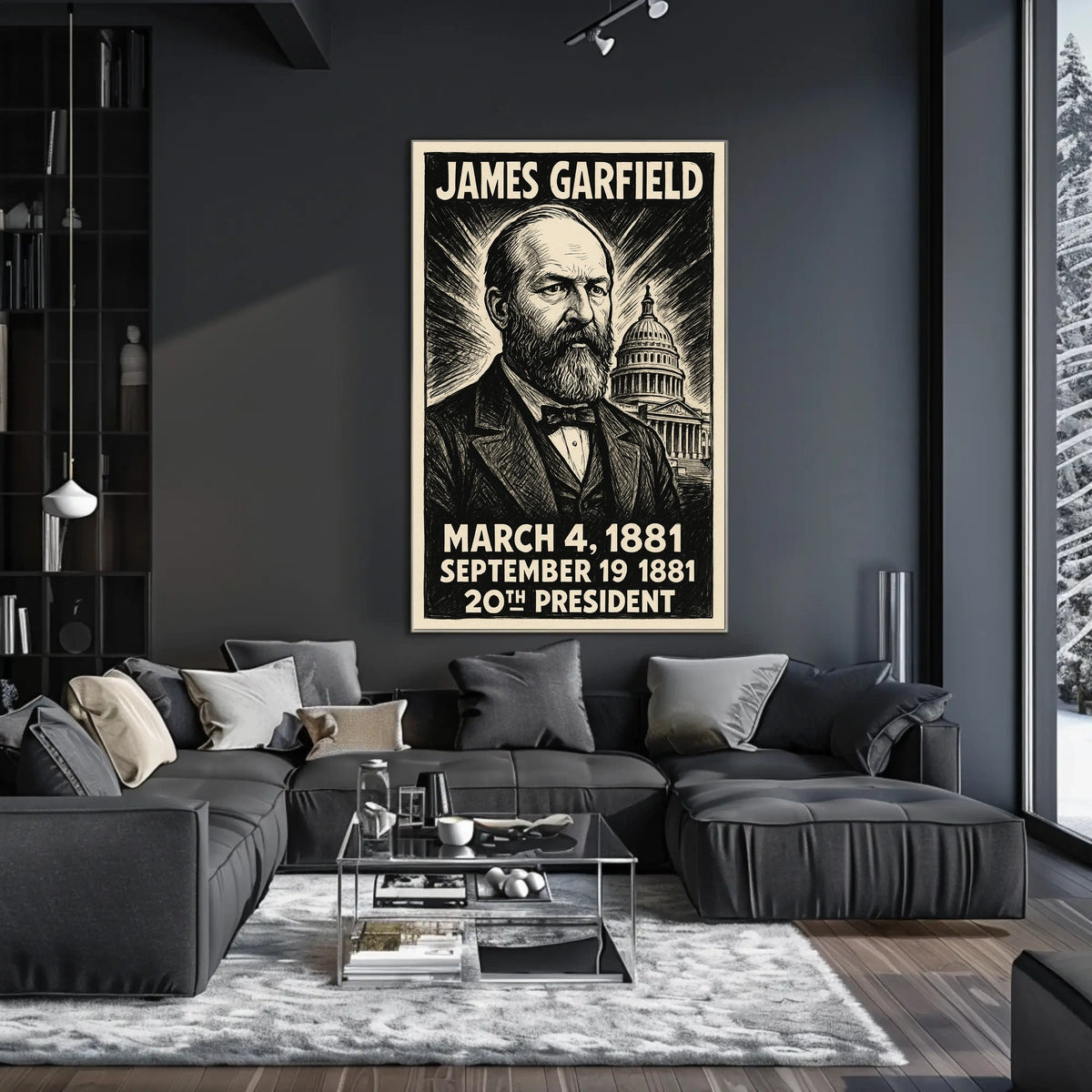 James A. Garfield 20th President of the United States B & W Comic Sketch Poster