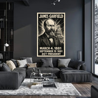 James A. Garfield 20th President of the United States B & W Comic Sketch Poster