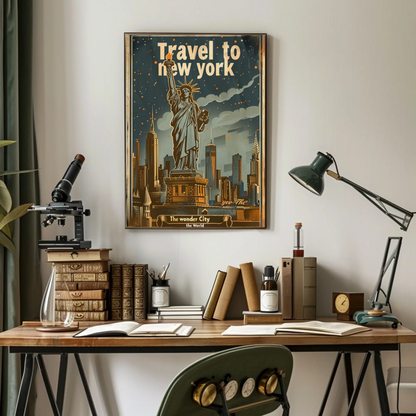 Travel to New York Statue of Liberty Vintage Poster
