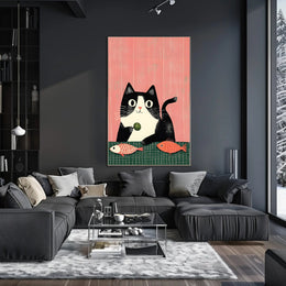 Cat Poster Whimsical Cat And Fish Wall Art Print