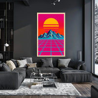 Vibrant Retro Synthwave Landscape Art Poster Futuristic Sci-Fi Poster