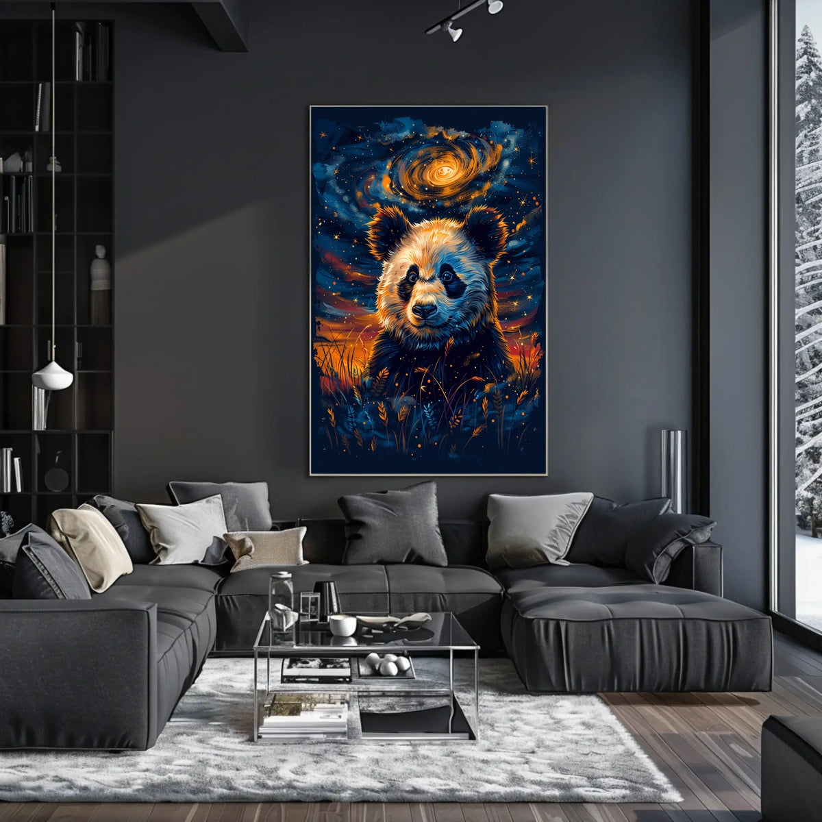 Cosmic Panda in Celestial Night Artistic Animal Poster