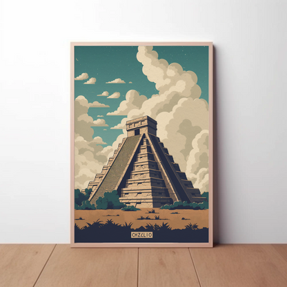 Chichen Itza Mexico Ancient Pyramid Ruins Travel Poster