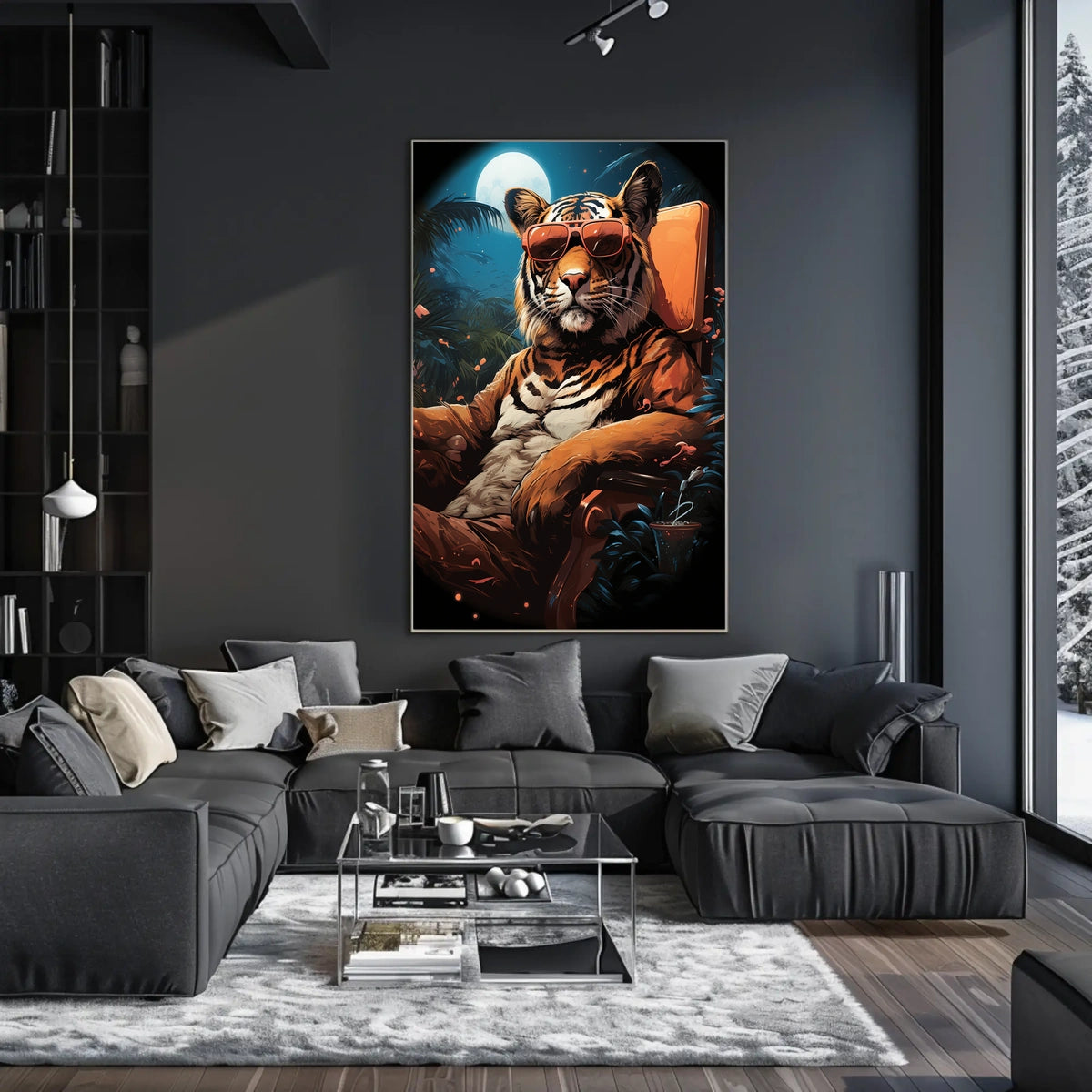 Lush Tropical Tiger Sitting Sunglasses Animal Poster