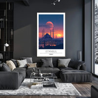 Istanbul's Romantic Sunset Skyline Travel Poster