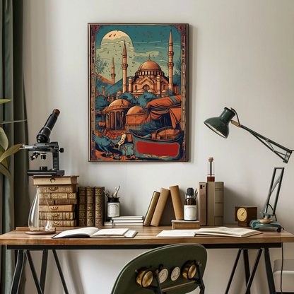 Sunlit Ottoman Mosque And Caravan Vintage Travel Poster
