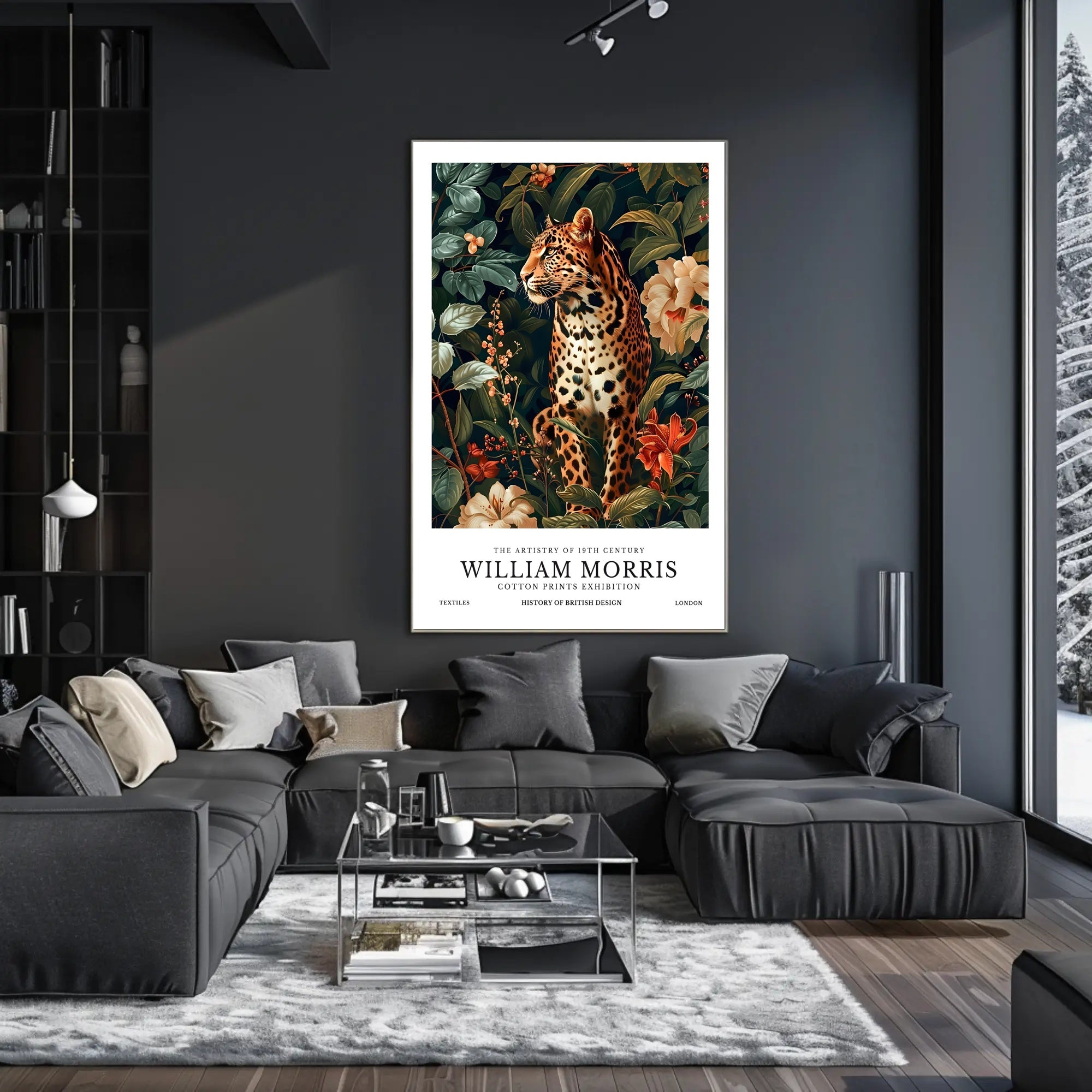 Leopard in 19th-Century Botanical Style: Artistic Poster