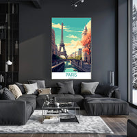 Parisian Romance: Vibrant Eiffel Tower Travel Poster