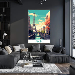 Parisian Romance: Vibrant Eiffel Tower Travel Poster