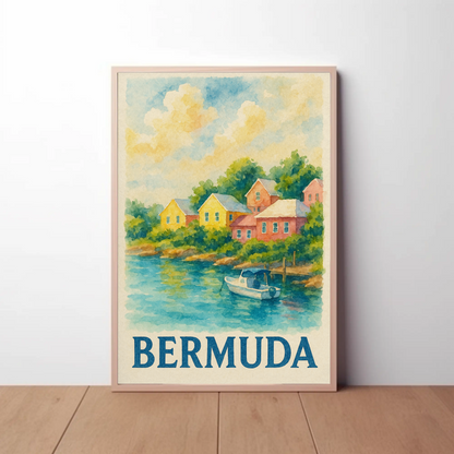 Bermuda Coastal Village Travel Poster