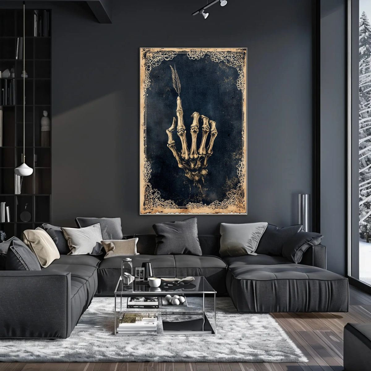 Skeletal Hand with Feather Artistic Abstract Poster