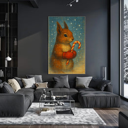Winter Squirrel With Candy Cane Poster