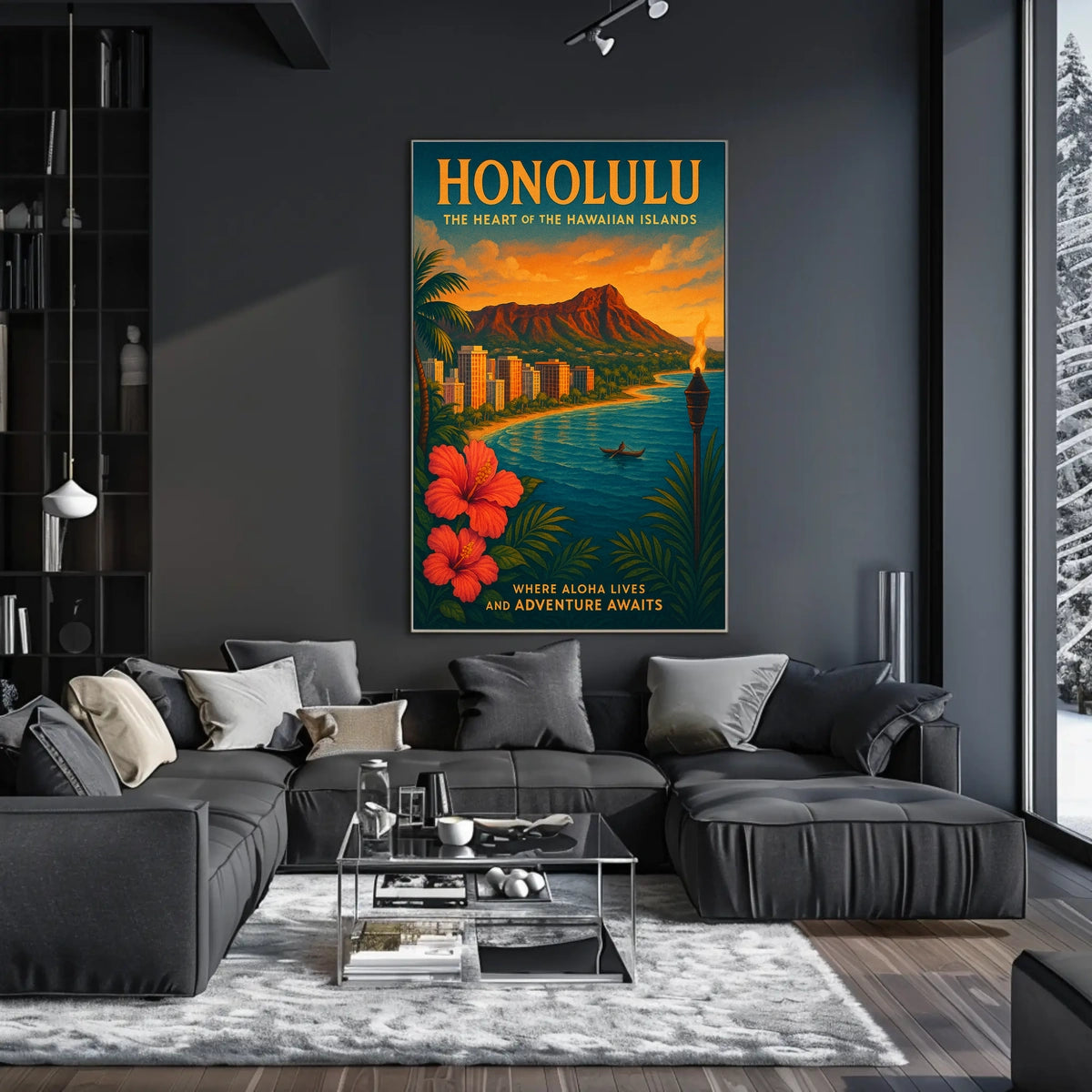 Honolulu Vintage Travel Poster Tropical Adventure Art Print