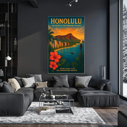 Honolulu Vintage Travel Poster Tropical Adventure Art Print