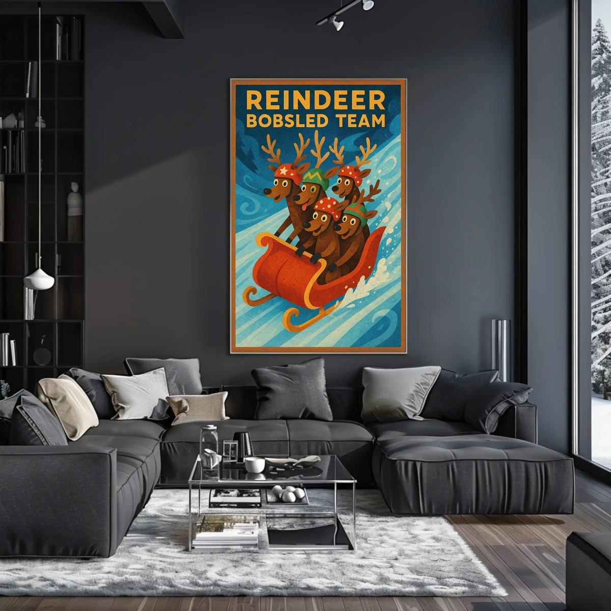 Reindeer Bobsled Adventure Poster: Fantasy or Mythology Poster