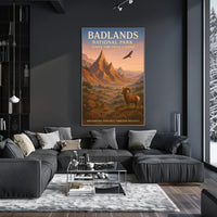 Badlands National Park Vintage Wildlife Art Poster