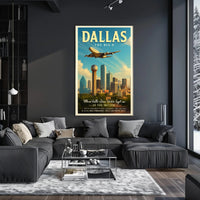 Dallas Travel Poster: Bold Vintage Cityscape Adventure PosterGoat