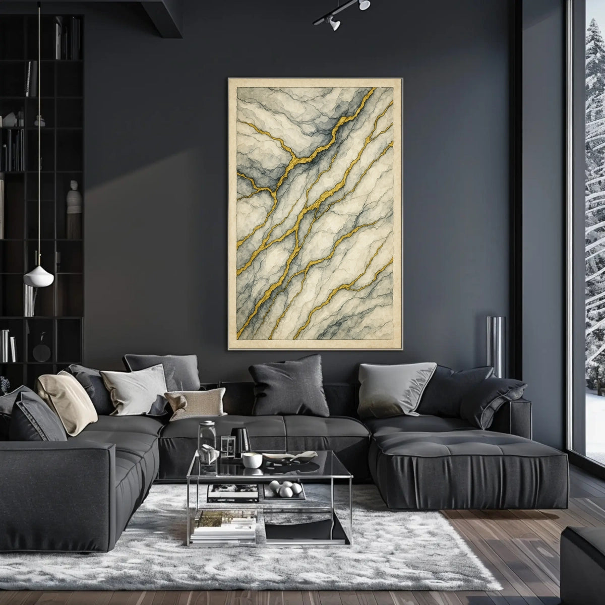 Elegant Marbled Kintsugi Design: Abstract or Artistic Poster