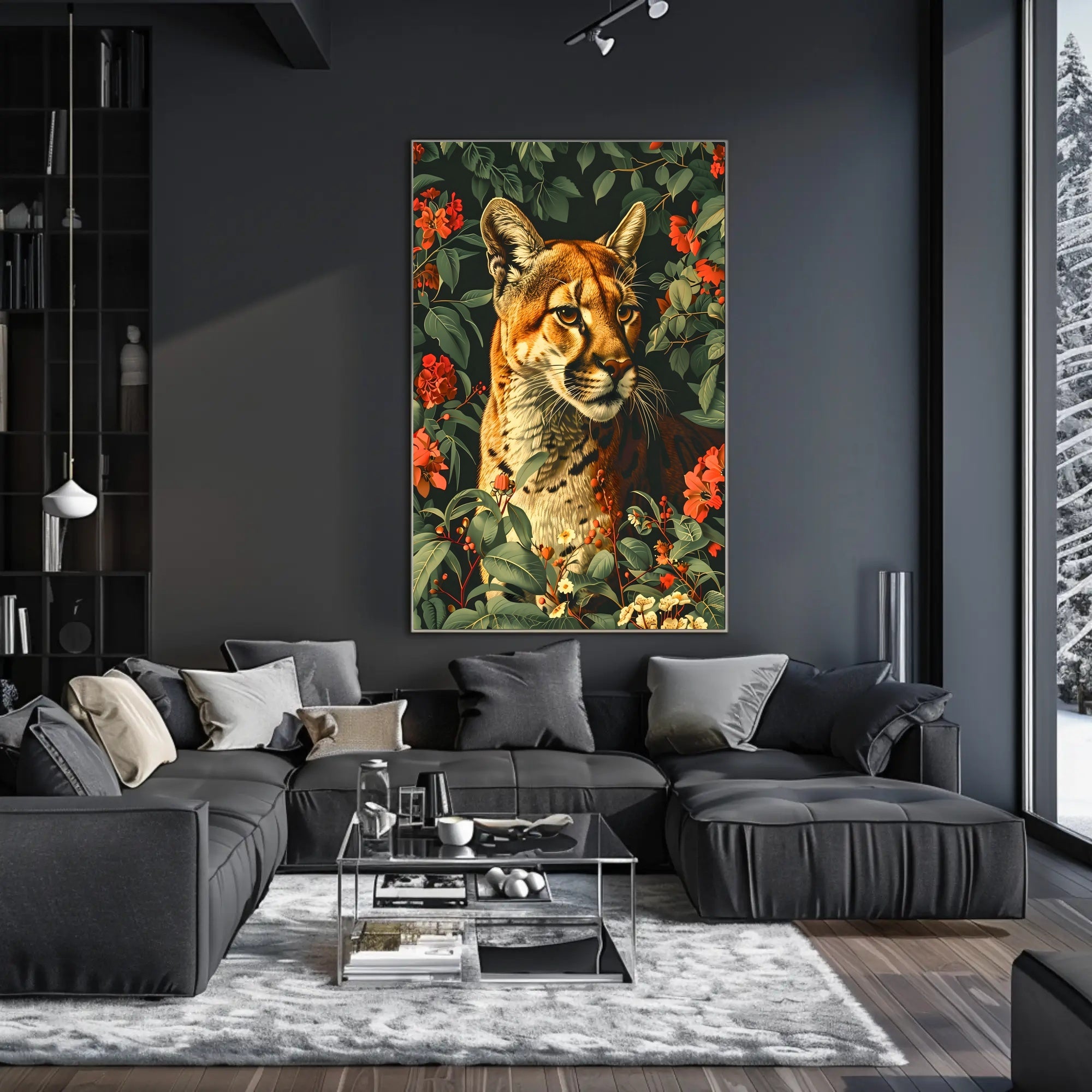 Majestic Cougar in Bloom Wall Art Print