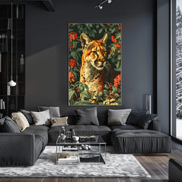 Majestic Cougar in Bloom Wall Art Print