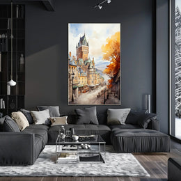 Historic Quebec City Castle European-Style Street Travel Poster