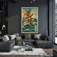 Surfing Donkey Adventure on Japanese Heritage Poster