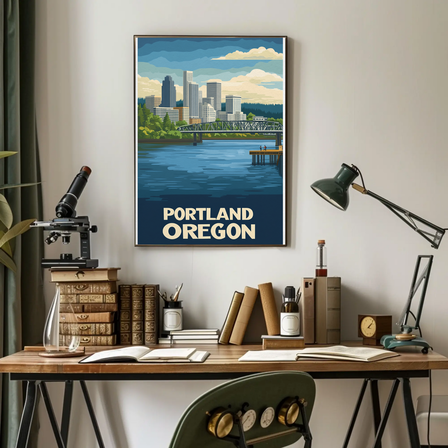 Vintage Travel Poster - Portland Oregon Riverfront