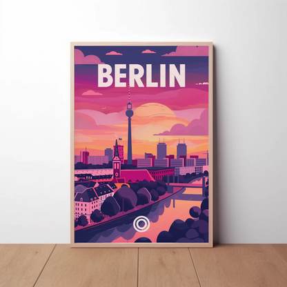 Berlin Skyline Tower Sunset Modern Urban Travel Poster