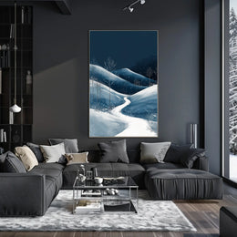 Winter Night Serenity: Minimalist Landscape Art Poster