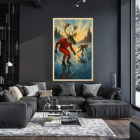 Whimsical Reindeer Skating Vintage Style Fantasy or Mythology Poster